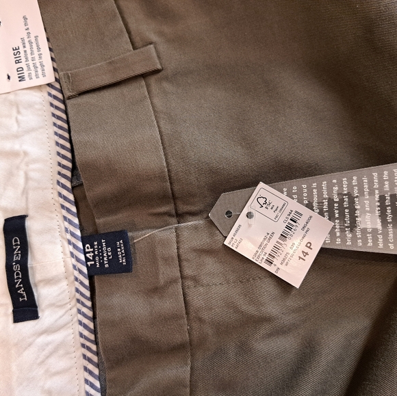 NWT Lands End Mid RISE Pants Size 14P Petite Green Stretch Cotton - Picture 5 of 13